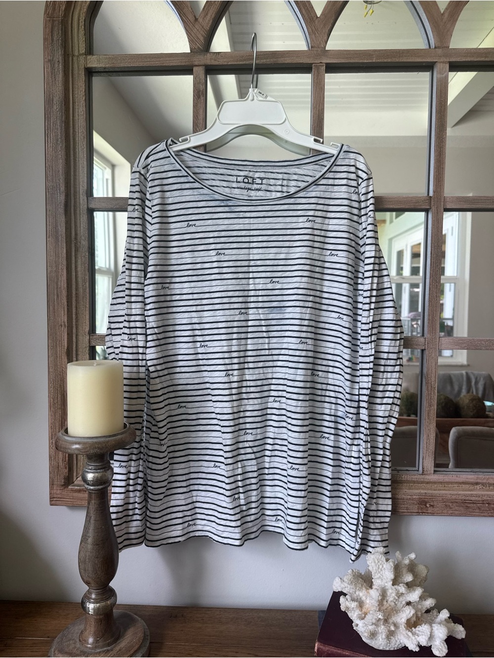 LOFT ‘Love’ Black & White Striped Long-Sleeve Tee